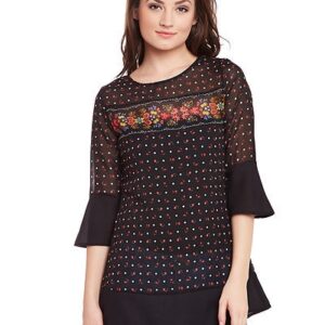 Georgette Black Color Floral Printed Tops - GRE