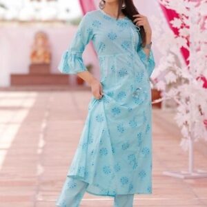 Cotton 60-60 Printed Gown With Plazzo - GRE