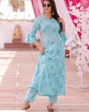 Cotton 60-60 Printed Gown With Plazzo - GRE