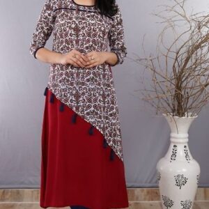 Printed Cotton Desinger Kurti and Plain Rayon - GRE