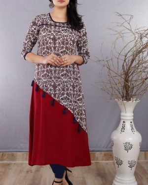 Printed Cotton Desinger Kurti and Plain Rayon - GRE