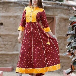 Rayon 14 Kg Anarkali Gown Bandhani Print Gota - GRE