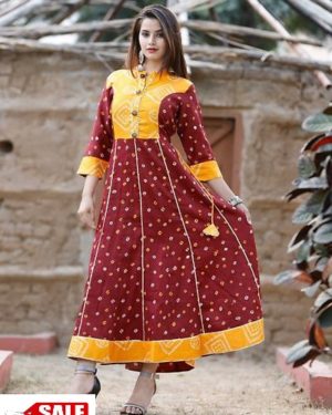 Rayon 14 Kg Anarkali Gown Bandhani Print Gota - GRE