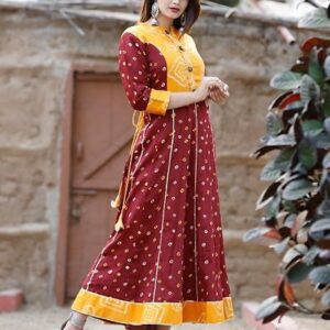 Rayon 14 Kg Anarkali Gown Bandhani Print Gota – GRE