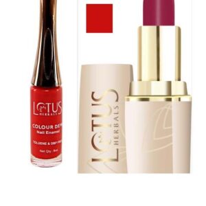 Lotus Herbals Combo Of Crimson Red  610 Lipstick 4.2g & Crimson Red Nail Polish  - sozo