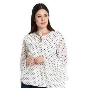 White Dot Print Bell Sleeve Top-GRE