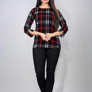 Black Poly Crepe Checked Top