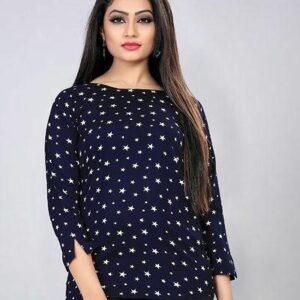 Blue Poly Crepe Printed Top