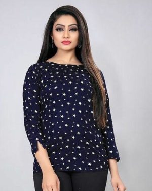 Blue Poly Crepe Printed Top