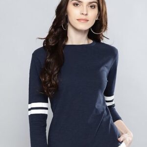 Navy T-Shirt With Strip Sleeve - GRE