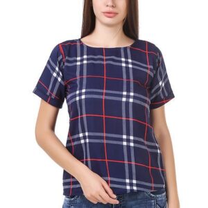 Blue Embroidered Crepe Crop Top For Women's - GRE