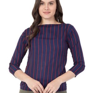 Blue Embroidered Crepe Crop Top For Women's - GRE