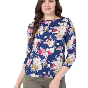 Blue Embroidered Crepe Crop Top For Women's - GRE