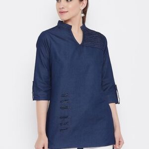 Women's Regular Length Solid Denim Top - GRE