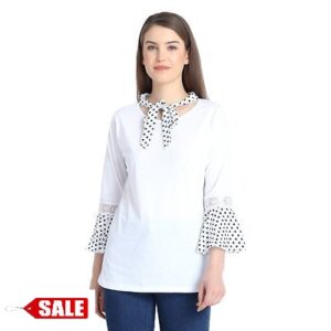 White Dot Tai Top With Lesho Bell Sleeve For Women - GRE