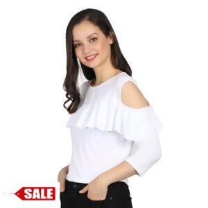White Cold Shoulder Ruffed Top - GRE
