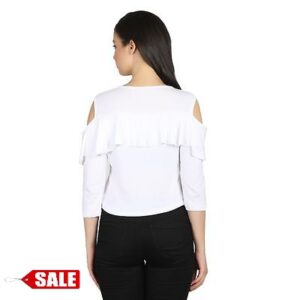 White Cold Shoulder Ruffed Top – GRE