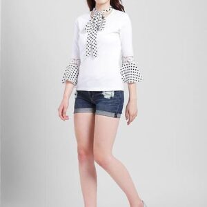 Raabta White Dot Print Tai Color Tees With Bell Sleeve - GRE