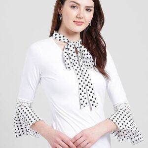 Raabta White Dot Print Tai Color Tees With Bell Sleeve – GRE