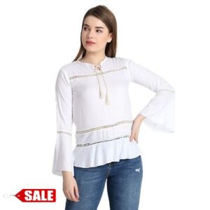White Signal Dot Les Top With Bell Sleeve - GRE