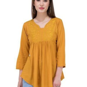 Women's Rayon Musturd Embroidered Top - GRE