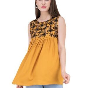 Women's Rayon Musturd Embroidered Top - GRE