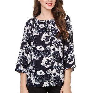 Navy Blue Printed Crepe  Top - GRE