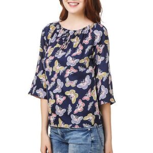 Blue Printed Crepe  Top - GRE