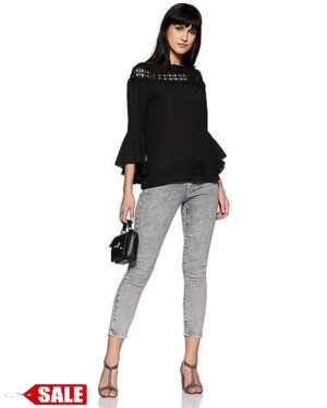 Black Lesho Boat Neck Bell Sleeve Top - GRE