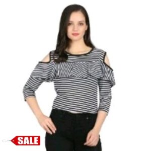 Strip Could Shoulder Ruffled Top - GRE