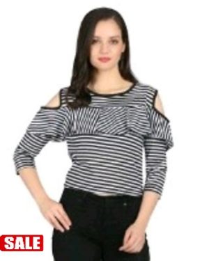 Strip Could Shoulder Ruffled Top - GRE