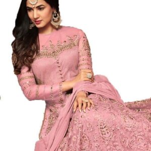 New Design Net Embroidred Semi Stitched Dress Material with Dupatta - GRE