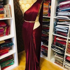 Plain Sattin saree with contrast Banarasi silk blouse - GRE