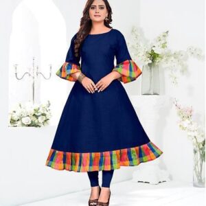 Women's Slub Cotton Bell Sleeves Kurti - GRE