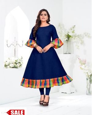 Women's Slub Cotton Bell Sleeves Kurti - GRE