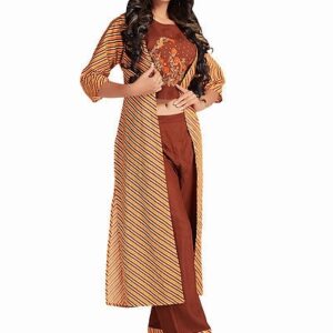 Rayon Embroidered Top & Solid Brown With Jacket – GRE