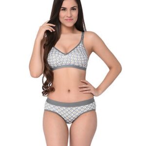 Green Printed Cotton Hosiery C-Cup Bra & Panty Set - GRE