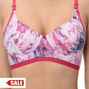 Pink Printed Cotton Hosiery Non-Padded B-Cup Bra And Panty – GRE