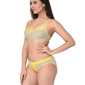 Lightgreen-Yellow Printed Cotton Hosiery Non-Padded B-Cup Bra And Panty (Set Of 2) – GRE