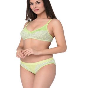 Babypink-lightgreen Printed Cotton Hosiery Non-Padded B-Cup Bra And Panty (Set Of 2) – GRE