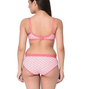 Green-Peach Printed Cotton Hosiery Non-Padded C-Cup Bra And Panty (Set Of 2) – GRE