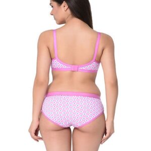 Grey-Pink Printed Cotton Hosiery Non-Padded C-Cup Bra And Panty (Set Of 2) – GRE