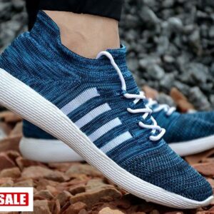 Men's Navy Blue Synthetic Self Design Sneaker Sports Shoes - GRE