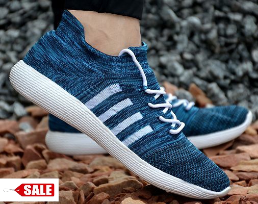 img_1566997644 Men's Navy Blue Synthetic Self Design Sneaker Sports Shoes - GRE