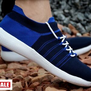 Men's Blue Synthetic Self Design Sneaker Sports Shoes - GRE