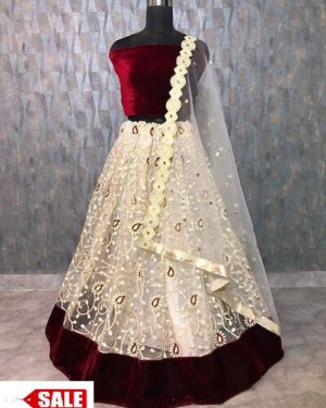 Velvet Embroidered Lehenga Choli - GRE