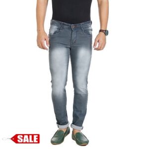 Men's Grey Cotton Blend Acid Wash Slim Fit Mid-Rise Jeans - GRE