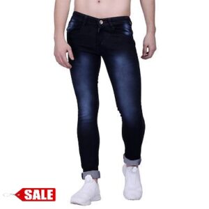 Men's Blue Cotton Blend Acid Wash Slim Fit Jeans - GRE