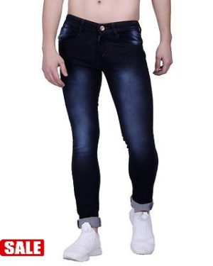 Men's Blue Cotton Blend Acid Wash Slim Fit Jeans - GRE