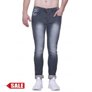 Men's Grey Cotton Blend Acid Wash Slim Fit Jeans - GRE